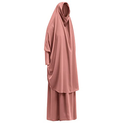 Prayer Clothes for Muslim Women Islamic Abaya Suit Maxi Skirt + Khimar Hijab 2pcss Burka Jilbab Kaftan - color: Pink