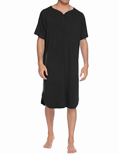 Ekouaer Sleepwear Men's Nightshirt Short Sleeve Pajamas Comfy Big & Tall Henley Sleep Shirt M-XXXL - color: Black, size: 3X-Large