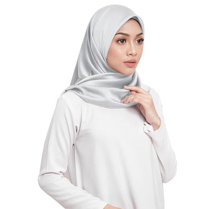 Elegant Satin Jersey Muslim Hijab Scarf Square Soft Head Wrap Scarves Shawl for Women Girls - color: Light Grey(90*90cm)