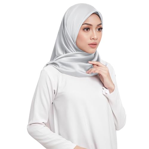 Elegant Satin Jersey Muslim Hijab Scarf Square Soft Head Wrap Scarves Shawl for Women Girls - color: Light Grey(90*90cm)