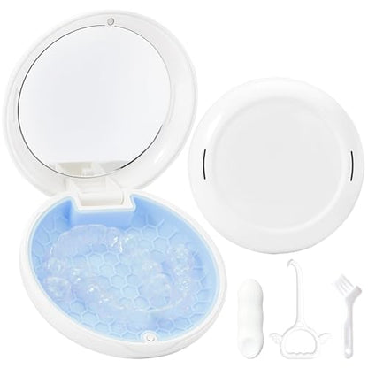 Retainer Case Slim Aligner Case with Vent Holes Removable Inner Tray Silicone for Easy Cleaning, Retainer Removal Tool and Brush (White Blue) - color: White Blue
