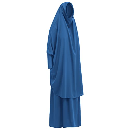 Prayer Clothes for Muslim Women Islamic Abaya Suit Maxi Skirt + Khimar Hijab 2pcss Burka Jilbab Kaftan - color: Blue