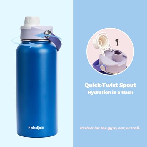32 oz Insulated Water Bottle Royal Blue Stainless Steel Flask | Keep Cold 24 Hours Hot 12 Hours - Leakproof Twist Spout Lid & Flex Handle - No Straw Metal Water Bottle for Gym & Athletics - color: Twilight Wave