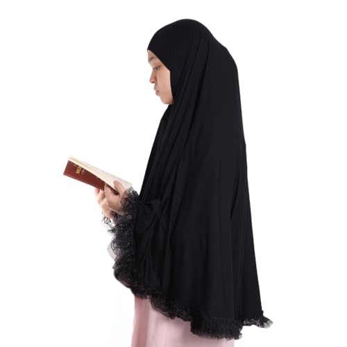 MuLanLegend Handmade | Princess Nur Lace Prayer Dress | Muslim Girl Head Wear Salat Long Hijab - color: Black