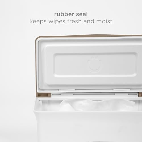 Ubbi Baby Wipes Dispenser with Weighted Plate, Taupe | Rubber Seal Keeps Wipes Fresh, Non-Skid Feet, Holds Standard Pack of Wipes, Baby Changing Station Essential - color: Taupe Wipes Dispenser, size: 1 Count (Pack of 1)