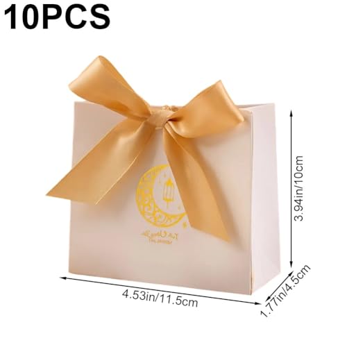 10pcs Eid Gift Bags Ramadan Snack Bags Candy Box with Gold Ribbon, Reusable Eid Mubarak Bags for Festive Party Wrapping - color: Style1