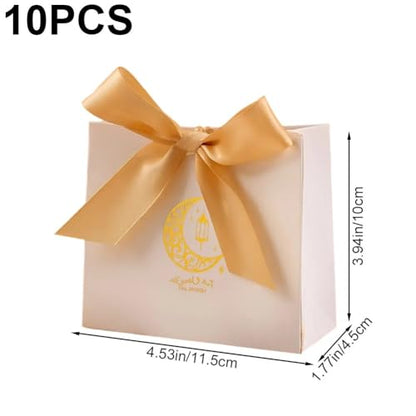 10pcs Eid Gift Bags Ramadan Snack Bags Candy Box with Gold Ribbon, Reusable Eid Mubarak Bags for Festive Party Wrapping - color: Style1