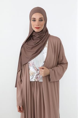 Aisha's Design Neck-Covering Practical Jersey Hijab with Built-In Ninja Bonnet - color: Chocolate