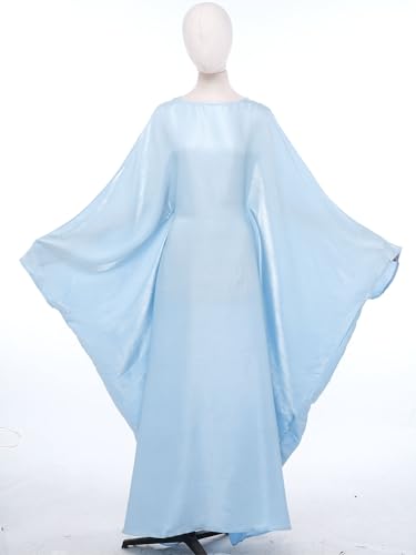 Shinsto Women Satin Prayer Dress Kaftan Robe Musulmane Femme Flashy Gown Luxury Party Wear Nightclub Outfit - color: Sky Blue, size: 1