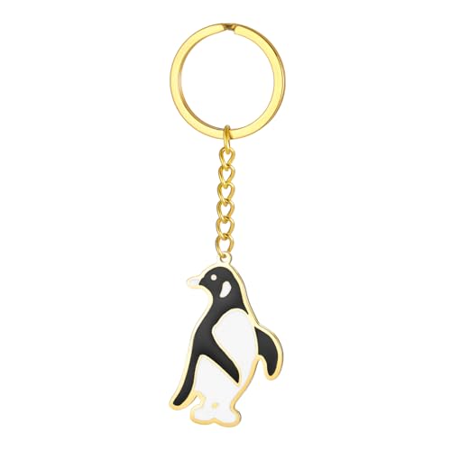 Dreamtimes Cute Penguin Keychain for Women Men Stainless Steel Black White Enamel Charm Keychain Bag Car Key Keychains - color: Gold
