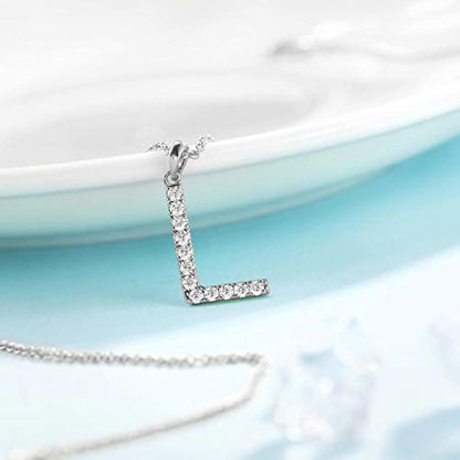 Tarsus Initial Cubic Zirconia Necklace Jewelry Gifts for Women Adjustable Chain 18" + 2" - style: Silver-L-Diamond style