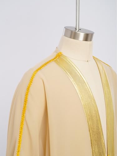 Kids Boys Muslim Thobe Satin Loose Kaftan Robes Long Sleeve Prayer Dress for Ramadan Eid Celebrations - color: Nude, size: 14 Years
