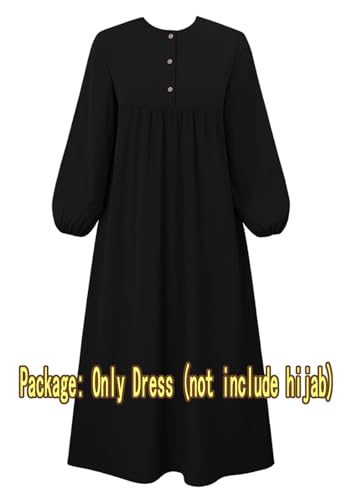 Womens Abaya Muslim Prayer 2 Pockets Long Sleeve Front Button Maxi Dresses Casual Islamic Clothes - color: Black, size: Medium