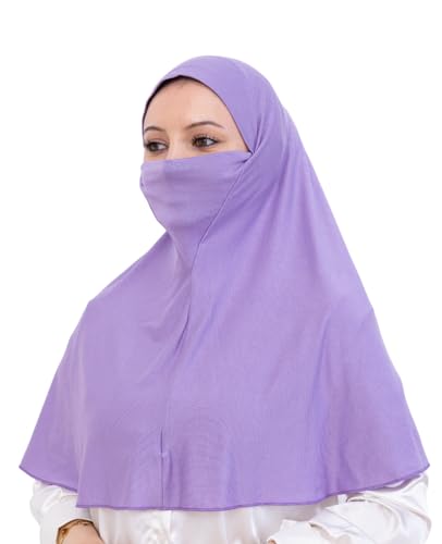 Prien Easy To Wear Hijab For Women, Muslim Instant Turban With Niqab, Islamic Clothes, Soft Scarf For Prayer, Abaya, Khimar - color: Lilac
