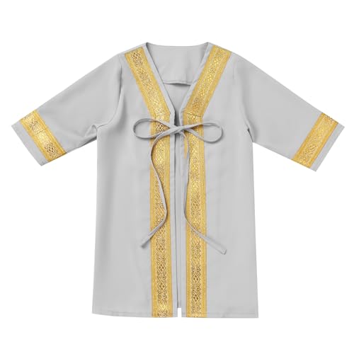 Muslim Clothes for Baby Boy Arabian Robe Plaid Turban Scarf Eid Ramadan Dubai Attire Infant Abaya Saudi Kaftan Kurta - color: Grey (4pcs), size: 6-12 Months