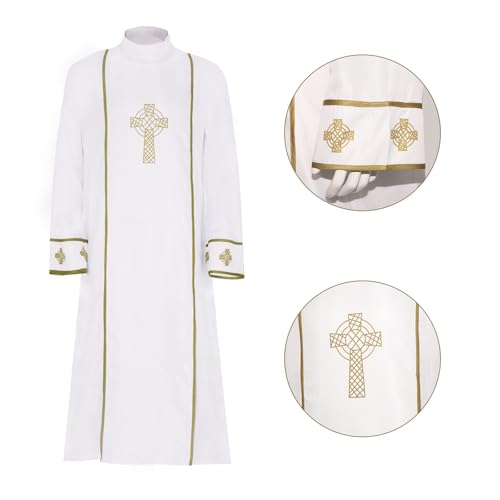 MIAOCOS Medieval Pastor Outfit Clergy White Robe Historical Priest Costume Church Plays Clergy Gown Hajj Eid - size: Medium