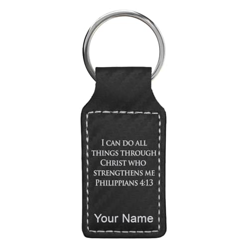 LaserGram Rectangle Keychain, Bible Verse Philippians 4-13, Personalized Engraving Included (Carbon Fiber Black with Silver) - color: Carbon Fiber Black With Silver