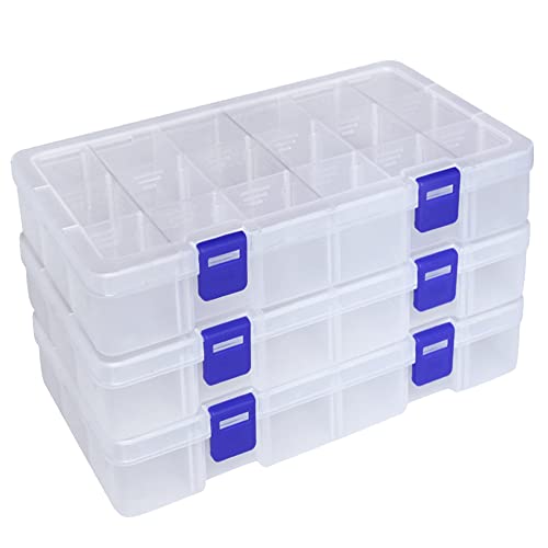 Qualsen Bead Organizer Box with Adjustable Dividers, 18 Girds, 3 Pack | Plastic Organizer Box with Dividers, Ideal as a Tackle Boxs for Beads, Jewelry, Crafts, Screws, Small Parts and More - size: 18 Gird-3pcs
