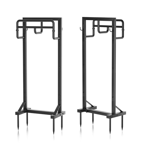 Garden Hose Holder with Stable Base and Tool Hooks, GAVISCITY Heavy-Duty Metal Hose Hanger Garden Hose Storage Holds 151Ft Hose, Rustproof Freestanding Water Hose Holder for Outside, Yard, Lawn, Black - color: Black