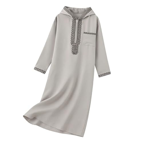 Lmdudan 2026 Middle East Arab Robes for Men Muslim Thobes - Long Sleeve Loose Hood Long Gown Dress Muslim Kaftan Thobe - color: 2-gray, size: Medium