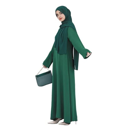 Women Abaya Muslim Dress Long Sleeve Modest Prayer Maxi Kaftan Islamic Clothes with Pockets - color: Dark Green, size: Small