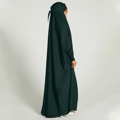 ODIZLI Muslim One Piece Prayer Hijab Dress Women Hooded Abaya Full Cover Islam Dubai Modest Robe - color: Dark Green Kids, size: 12-13 Years