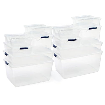 Rubbermaid Cleverstore Clear Dorm Variety 16-Pack, Made in USA, Stackable Large Clear Storage Bins with Lids, See-Through Plastic Storage, with Latching Lids, BPA-Free - size: Variety - 16 Pack