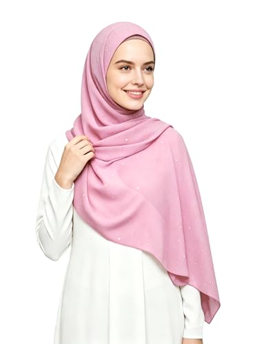 Lina & Lily Sparkle Shimmer Gold Glitter Women's Chiffon Hijab Head Scarf Shawl Wrap Lightweight - color: Light Pink