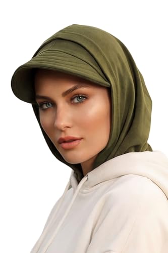 Aisha's Design Full Coverage Cotton Bonnet Hijab with Visor Modest Underscarf Bonnet - color: Army Green