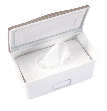 Ubbi Baby Wipes Dispenser with Weighted Plate, Taupe | Rubber Seal Keeps Wipes Fresh, Non-Skid Feet, Holds Standard Pack of Wipes, Baby Changing Station Essential - color: Taupe Wipes Dispenser, size: 1 Count (Pack of 1)