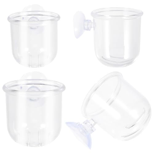 Cabilock 4pcs Acrylic Fish Tank Feeder Cups with Suction Small and Large Water Glass Containers for Aquarium Feeding Ring Betta Fish and Shrimp Food Holder Removable Worm Feeder
