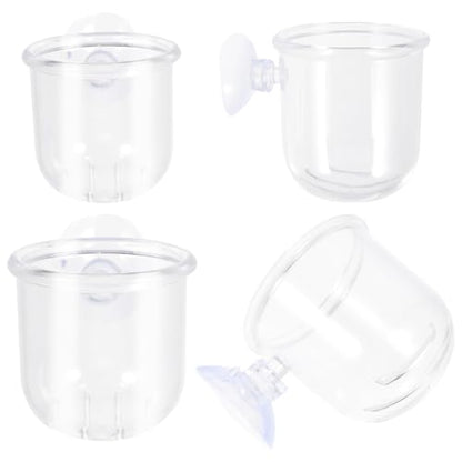 Cabilock 4pcs Acrylic Fish Tank Feeder Cups with Suction Small and Large Water Glass Containers for Aquarium Feeding Ring Betta Fish and Shrimp Food Holder Removable Worm Feeder
