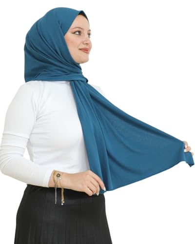 Prien Hijab for Women Viscose Scarf Lightweight Muslim Hijabs Long Shawl Islamic Scarves Turkey Silk Headscarf for Womens - color: Turquoise