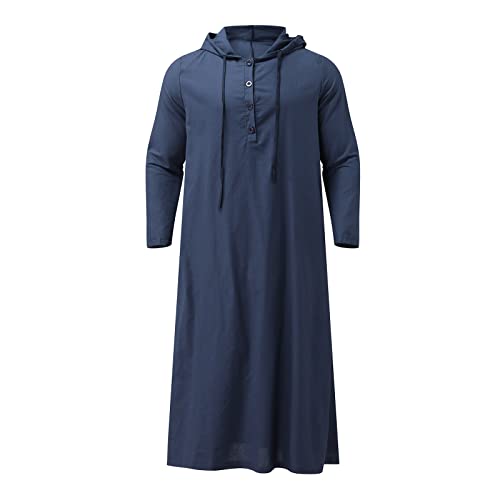 Alalaso Mens Muslim Thobe Kaftan Robe Saudi Arabic Middle East Islamic Long Gown Dress Long Sleeve Clothing Ramadan Jubbah - color: 1-navy, size: XX-Large