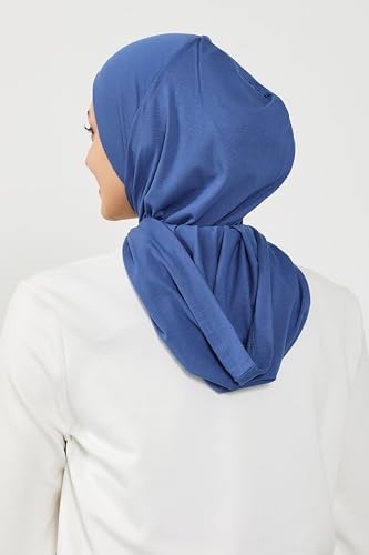 Aisha's Design Full Coverage%95 Cotton Bonnet for Women, Ready-to-Wear Hijab Bonnet Headscarf with Neck Coverage - color: Indigo