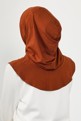 Aisha's Design Full Coverage%95 Cotton Bonnet for Women, Ready-to-Wear Hijab Bonnet Headscarf with Neck Coverage - color: Tile Red