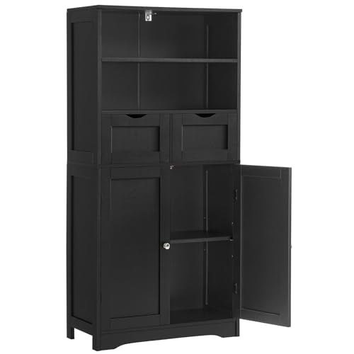 Iwell Tall Storage Cabinet, Black Storage Cabinet & Adjustable Shelves, Bathroom Cabinet for Living Room, Dining Room, Entryway, Black - color: Black, size: 49.6"H