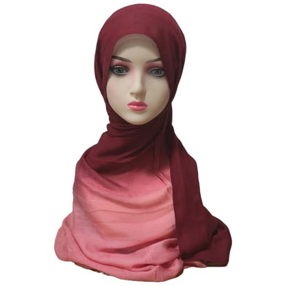 Premium Ombre Viscose Hijab Scarf for Women Muslim Lightweight Gradient Color Shade Hair Wraps Long Hijabs Scarves - color: Red