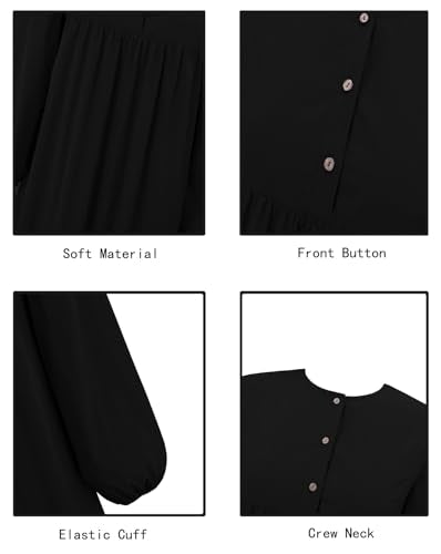 Womens Abaya Muslim Prayer 2 Pockets Long Sleeve Front Button Maxi Dresses Casual Islamic Clothes - color: Black, size: Small