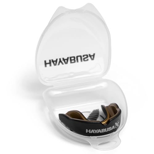 Hayabusa Combat Sports Mouth Guard Youth, Kids and Adult Sizes Comes with Case - Black/Gold, Youth - color: Black/Gold, size: Youth