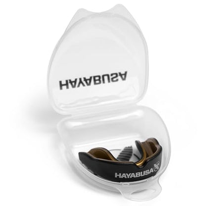 Hayabusa Combat Sports Mouth Guard Youth, Kids and Adult Sizes Comes with Case - Black/Gold, Youth - color: Black/Gold, size: Youth