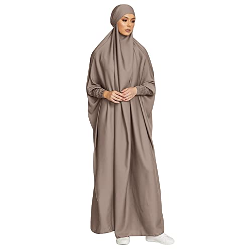 ODIZLI Muslim One Piece Prayer Hijab Dress Women Hooded Abaya Full Cover Islam Dubai Modest Robe - color: Gray, size: One Size