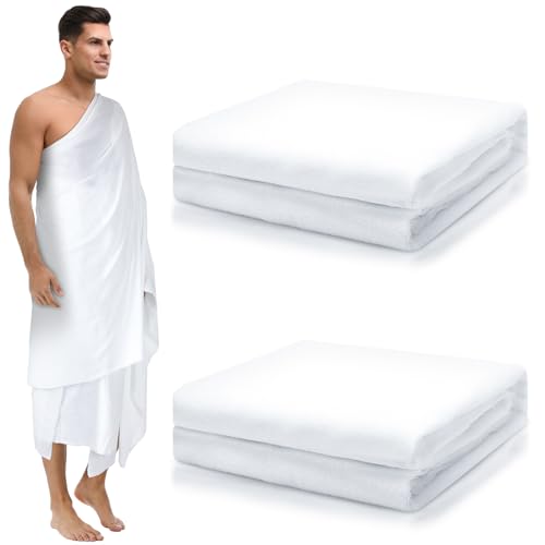 Suhine 2 Pcs Hajj Ihram for Men Umrah Essentials Lightweight Microfiber Breathable Ihram White Ahram Hajj Islamic Clothing Gifts