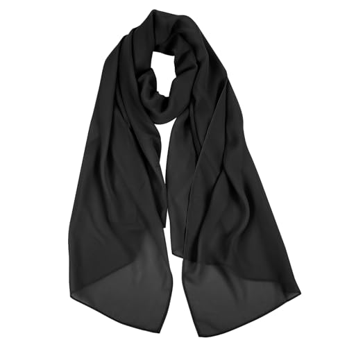 AIBFRID Breathable Solid Color Soft Chiffon Long Fashion Scarves for Women - color: Black