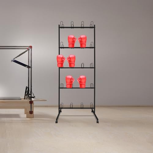 5-Tier Boxing Gloves Drying Rack, Boxing Glove Storage Stand with Universal Wheels, Metal Boxing Glove Drying Display Rack, Boxing Glove Stand Floor Standing, Holds 20 Pair of Gloves - color: Black