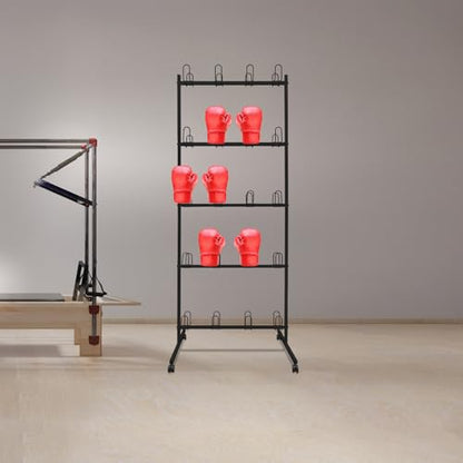5-Tier Boxing Gloves Drying Rack, Boxing Glove Storage Stand with Universal Wheels, Metal Boxing Glove Drying Display Rack, Boxing Glove Stand Floor Standing, Holds 20 Pair of Gloves - color: Black