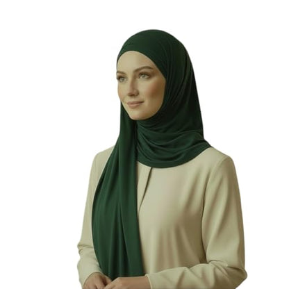 Cotton Modal Jersey Hijab with Matching Undercap, Women's Casual Style, 180cm × 70cm - color: Green