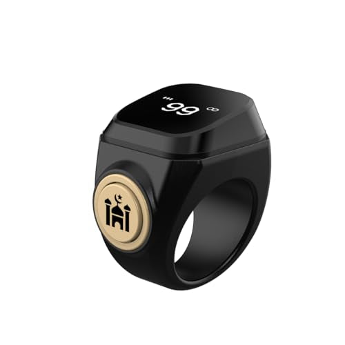 Smart Tasbih Zikr Ring,18mm (8) Muslim Digital Azan Alarm Clock,APP Support Digital Counter Prayer Reminder Rings, Waterproof 4 Digit Finger Counter zikr Ring for Muslims - color: Black, size: 18mm