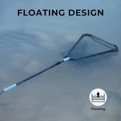 Calamus Triangle Fishing Net with Non-Slip Elastomer Handle | Lightweight & Strong, Foldable Landing Net, Elastic Lanyard and Belt Clip, UV-resistant Mesh, Fishing Gear for Men - style: 60" Full - Floating Net (Telescopic Pole)