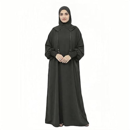 Abaya Muslim Dress Women Prayer Dress Long Sleeve Hooded Loose Maxi Dress Arabian Dubai Islamic Clothes - color: Dark Gray